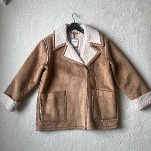Abercrombie & Fitch Tan Suede-Look Teddy Jacket with Cream Sherpa